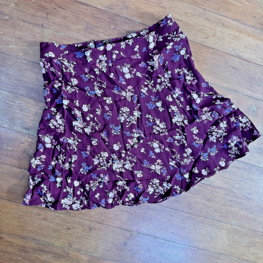 Reformation Burgundy Floral Mini Skirt Indie Grunge Skater XS
